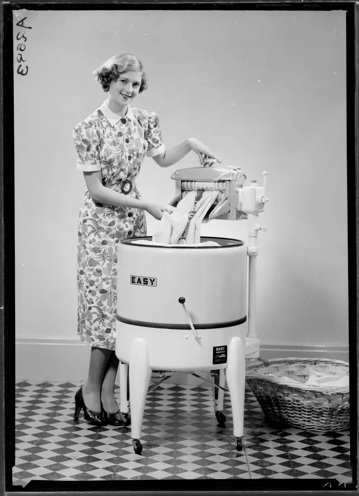 Model with washing machine, 1940