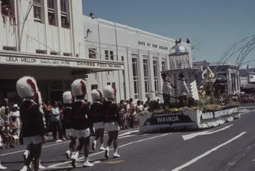 Image: Napier Centennial parade, marching girls and the Wairoa float