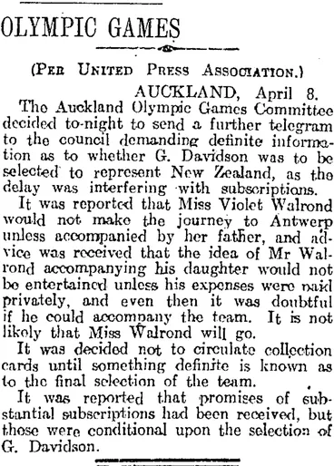 Image: OLYMPIC GAMES (Otago Daily Times 9-4-1920)