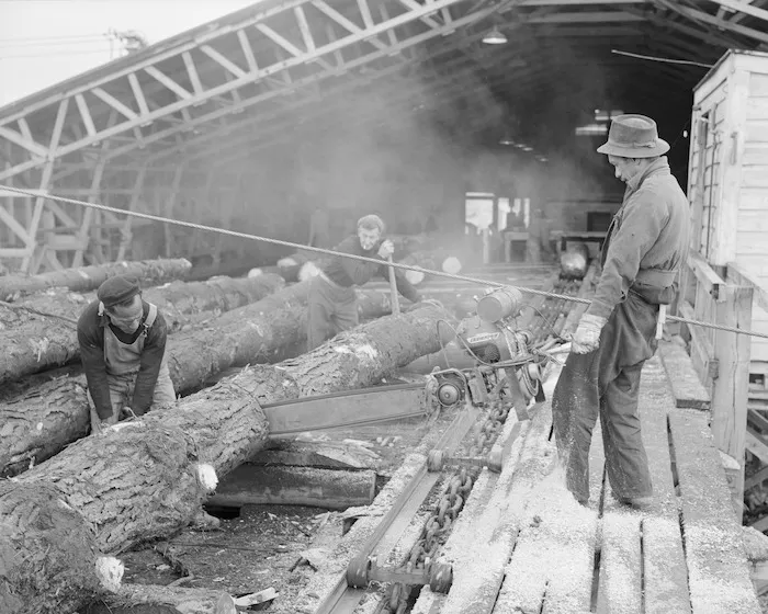 At a timber mill at Mangakino, Waikato - Photograph taken by T M Downie