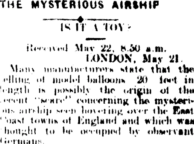 THE MYSTERIOUS AIRSHIP. (Mataura Ensign 22-5-1909)