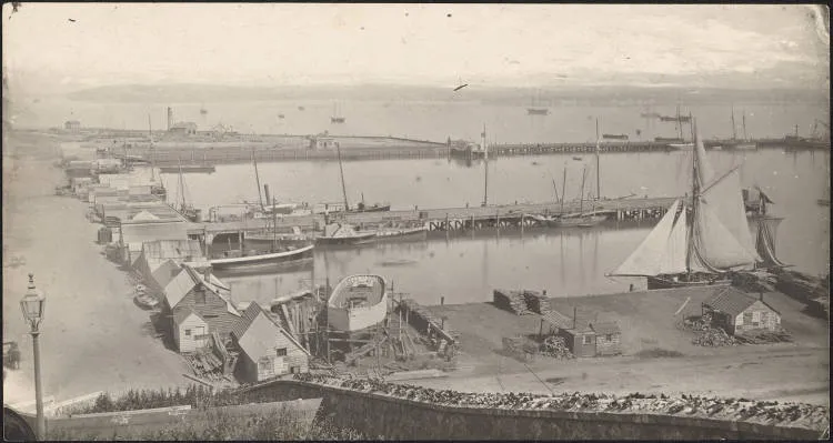Commercial Bay viewed from Fort Britomart, 1876