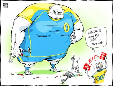 Image: Smith, Hayden James, 1976- :'Red card? What red card?... Play on!' 15 March 2012