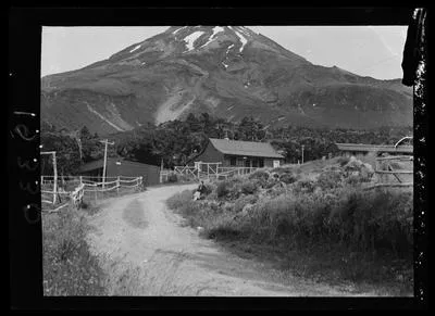 [A farm at the foot of Mount Taranaki]