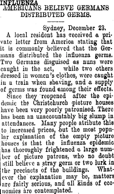 Image: INFLUENZA. (Tuapeka Times 24-12-1918)