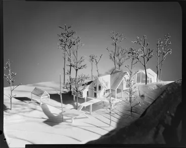 Image: Balsa model of Aniwaniwa Visitor Centre, designed by John Scott