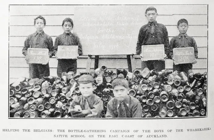 Helping the Belgians: the bottle-gathering campaign of the boys of the Wharekahika Native School on the east coast of Auckland