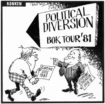 Image: Kennedy, Ronald E (Ronken), fl 1981 :Political Diversion. Bok Tour '81. Floating vote 1981. Our economic situation. ca. 1968-1981.