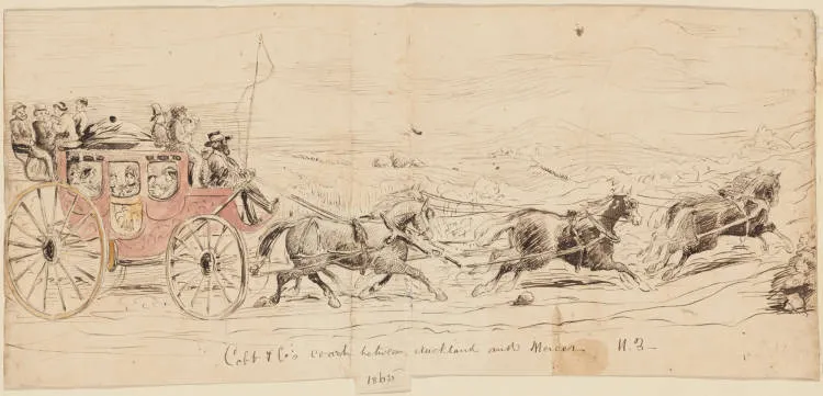 Cobb and Co's coach between Auckland and Mercer, 1865