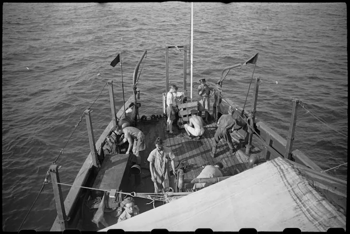 Making gear fast in the stern of a World War II minesweeper in the Adriatic Sea - Photograph taken by George Bull