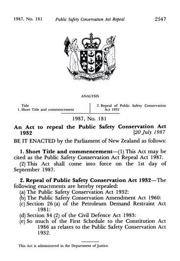 Image: Public Safety Conservation Act Repeal Act 1987