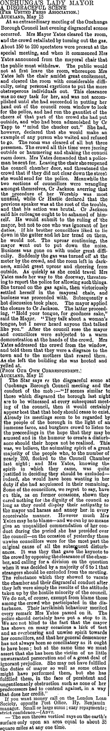 Image: ONEHUNGA'S LADY MAYOR. (Otago Daily Times 16-5-1894)