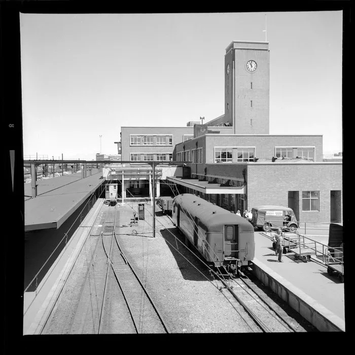Platforms and carriage, railway station, Christchurch