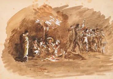 Image: Maori around a campfire