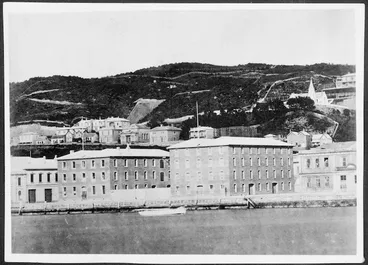 Image: Warehouses of W & G Turnbull and Company, Customhouse Quay, Wellington - Photograph taken by William Brickell Gibbs