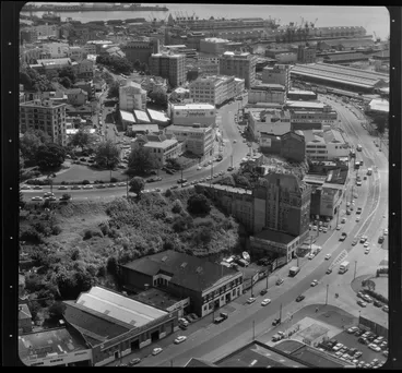 Image: Business premises, including Union Steam Ship Company of New Zealand Ltd, Cadbury Fry Hudson Ltd, F W Cave Ltd and P R Colebrook Ltd, Auckland