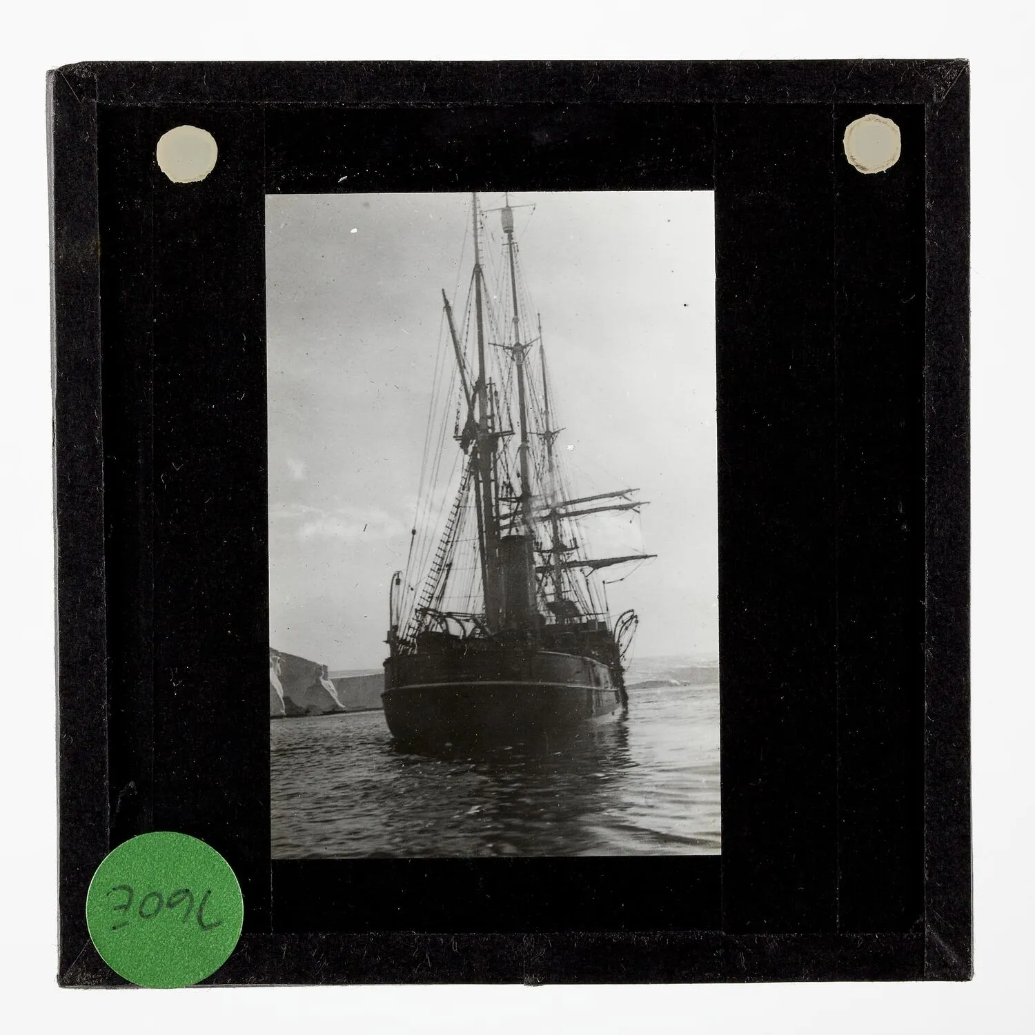Lantern Slide - The SY Discovery & the Antarctic Coastline, BANZARE Voyage 2, Antarctica, 1930-1931