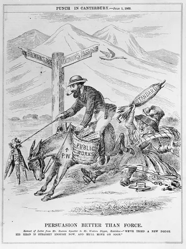 Image: Cartoonist unknown :Persuasion better than force. Punch in Canterbury, 1865.