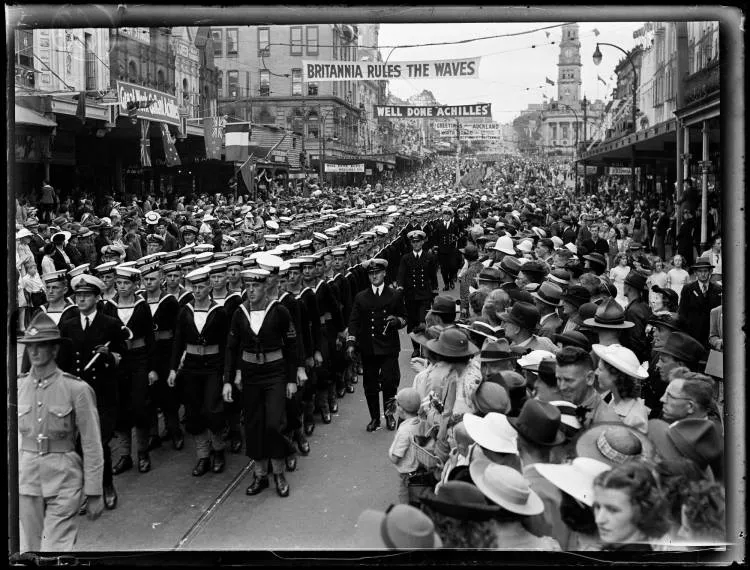 HMS Achilles procession, Auckland Central, 1940