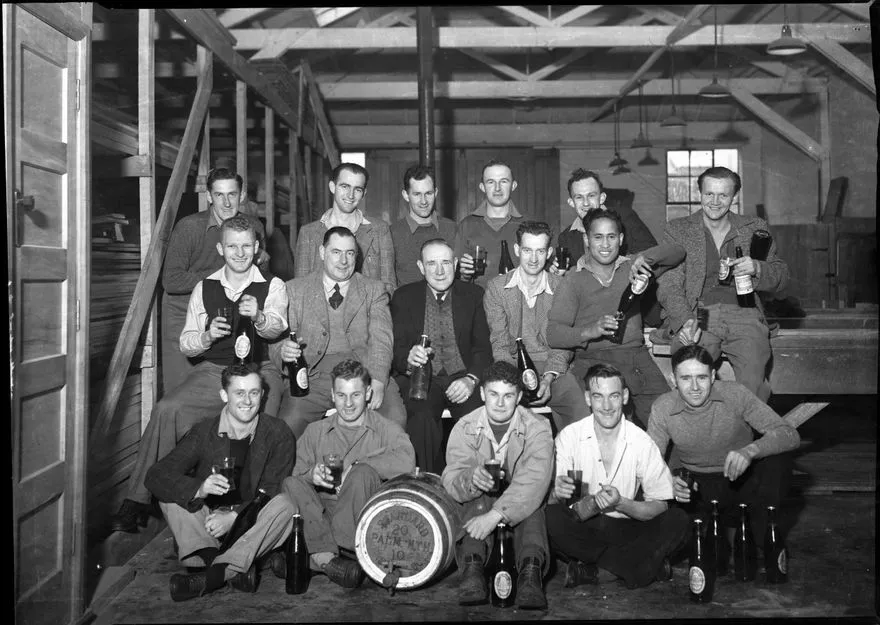 Drinks at the Rehabilitation Carpentry School, Palmerston North