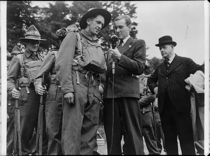 Members of NZ Forestry Unit broadcasting messages in England