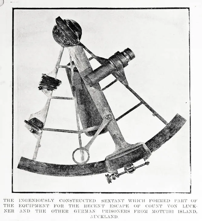 The ingeniously constructed sextant which formed part of the equipment for the recent escape of Count von Luckner and the other German prisoners from Motuihe Island, Auckland