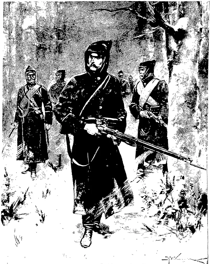 THE RUSSO-JAPANESE WAR: DETACHMENT OF "HUNTER SCOUTS" RECONNOITRING BY NIGHT. (Otago Witness, 30 March 1904)
