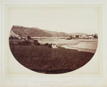 Image: The Lower Hutt River and Bridge, near Wellington, NZ. From the album: Photographs of New Zealand Scenery - Wellington to the Wairapapa