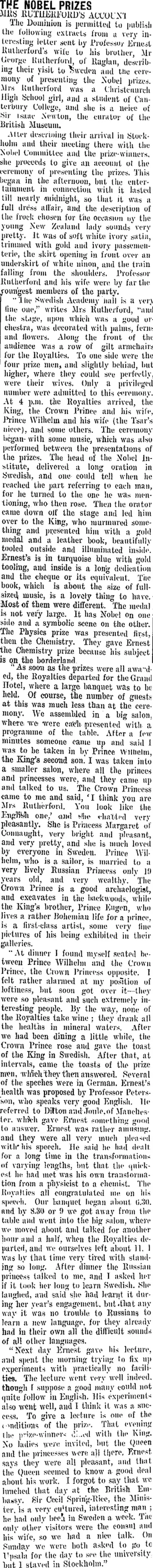 Image: THE NOBEL PRIZES. (Taranaki Daily News 18-3-1909)