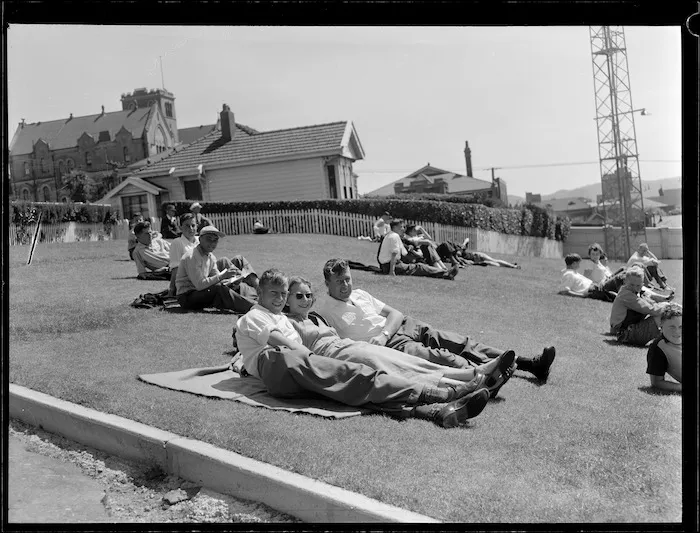 Spectators at a Plunket Shield cricket match, Basin Reserve, Wellington