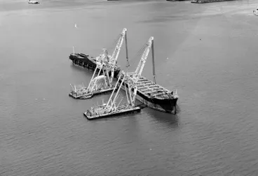 Image: Cranes used to fit the bridge extensions, 1967