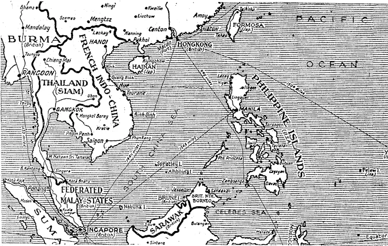 The carrier plane attack has ranged over the Indo-China mainland, where 39 Japanese planes are reported to have been destroyed over a wide area, including Saigon. One dispatch from Pearl Harbour says that the Japanese convoys were cut off as they seemed to be getting together to sail east to reinforce the Japanese on Luzon. (Evening Post, 13 January 1945)