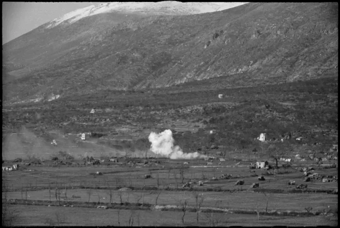 Enemy shelling dispersed transport near San Pietro in the Monte Cassino area, Italy, World War II - Photograph taken by George Kaye