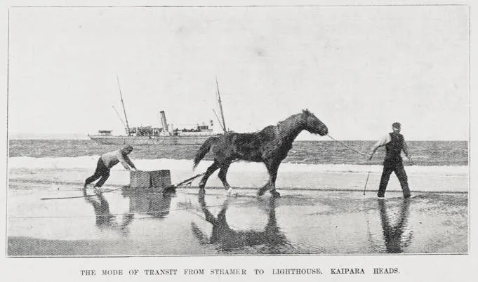 The mode of transit from steamer to lighthouse at Kaipara Heads