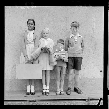 Image: Children who made a presentation to headmaster of Newtown Primary School