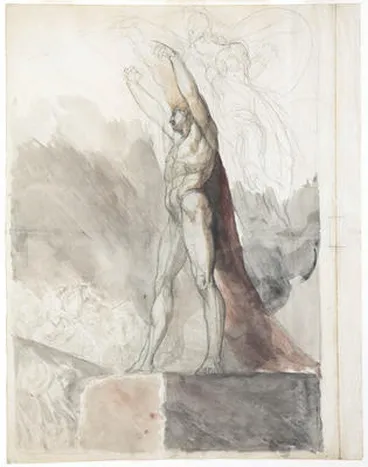 Image: Achilles crying out at the trench, confusing the Trojan Army