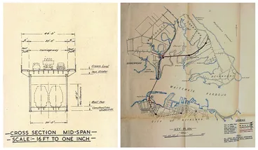 Image: Plan showing combined road and rail bridge over Auckland Harbour, 1949