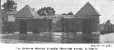 Image: (Rly Publicity photo.) — The Katherine Mansfield Memorial, Fitzherbert Terrace, Wellington