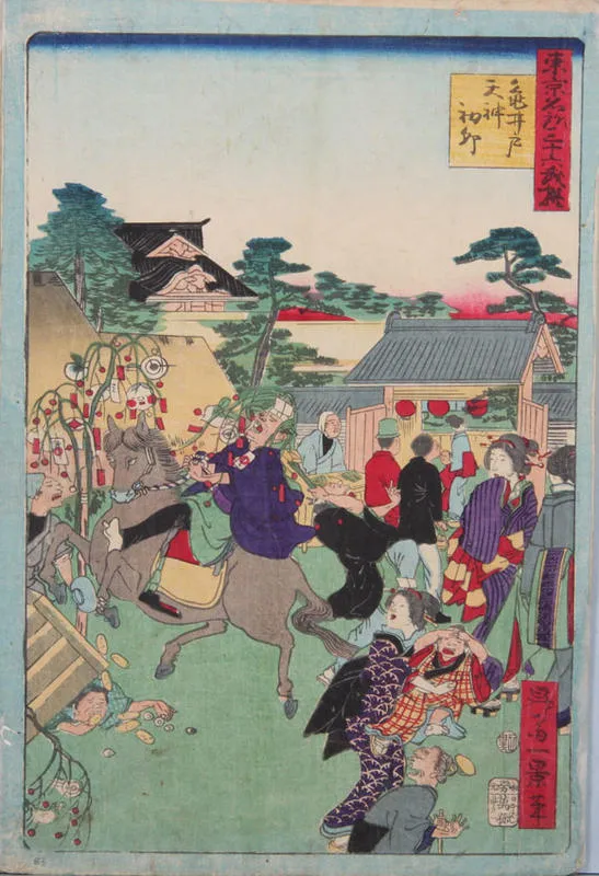 Man on a rearing horse knocks over a stall