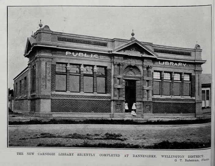 THE NEW CARNEGIE LIBRARY RECENTLY COMPLETED AT DANNEVIRKE, WELLINGTON DISTRICT