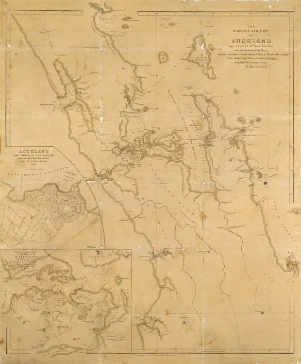 The harbour and city of Auckland, the capital of New Zealand with the districts of the rivers Kai para, Waitemata, Tamaki, Waihou or Thames, Mercury Bay, Kawia, Piako, Waipa, Waikato, Manakao, Tauranga, etc., compiled from various surveys by John Arrowsmith.