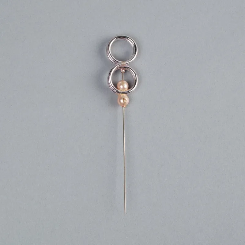 Hat Pin, Silver Metal Loops with Pearl Beads