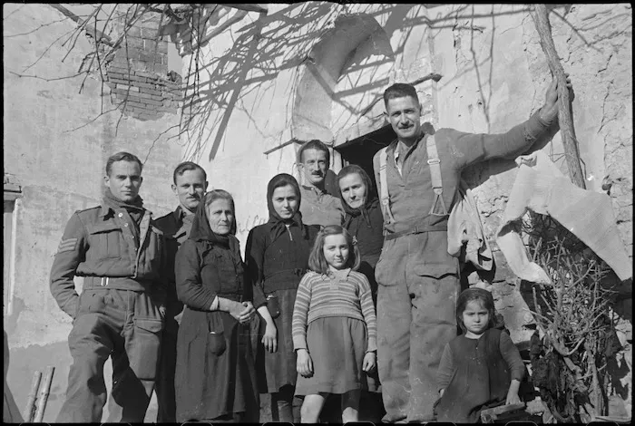 New Zealanders at the door of their billet while resting after a spell in the front line, Italy, World War II - Photograph taken by George Kaye