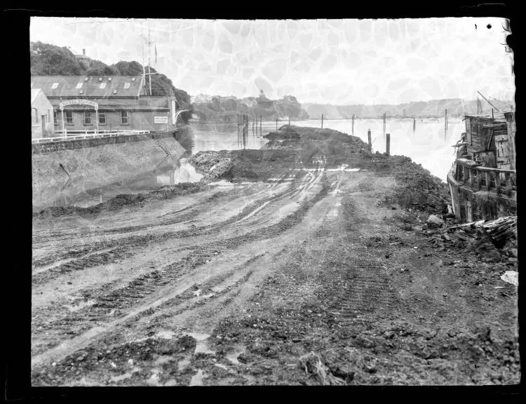 Auckland Harbour Bridge approach road, St Marys Bay, 1956