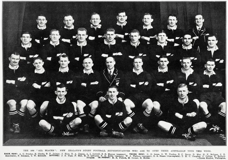 The 1932 'All Blacks': New Zealand's rugby football representatives who are to open their Australian tour this week