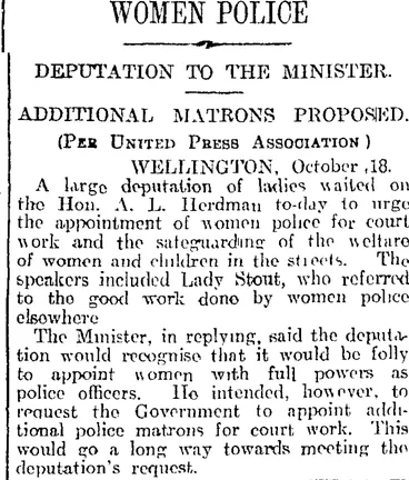 Image: WOMEN POLICE (Otago Daily Times 19-10-1916)