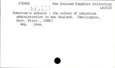 Image: Tomorrow's schools : the reform of education administration in New Zealand