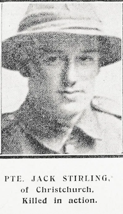 Pte Jack Stirling of Christchurch, killed in action