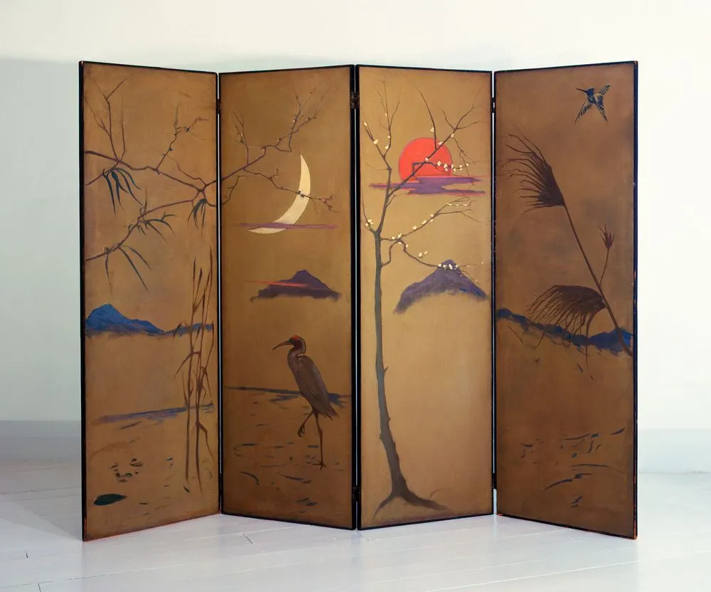 The four seasons - a screen in four sections; verso: Sun and moon - a Japanese landscape