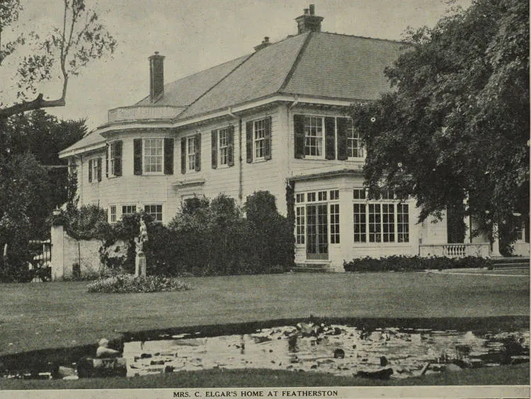 Fernside Homestead, the large two-storeyed home of Mrs. Charles (Ella) Elgar at Featherston